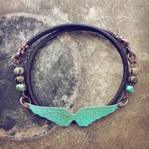 angel wings // thick leather wrap bracelet, choker