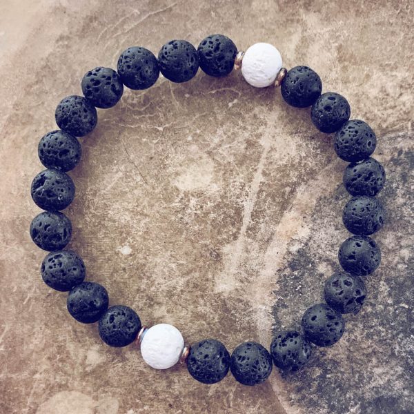 balance // black lava bead with white mala bracelet