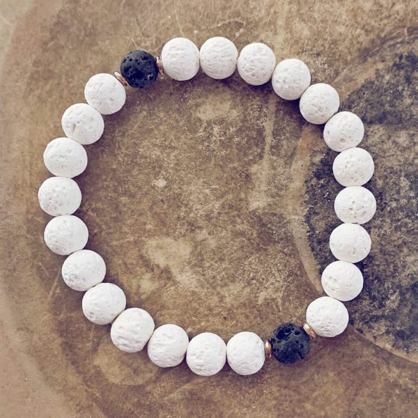 balance // white with black lava bead mala bracelet