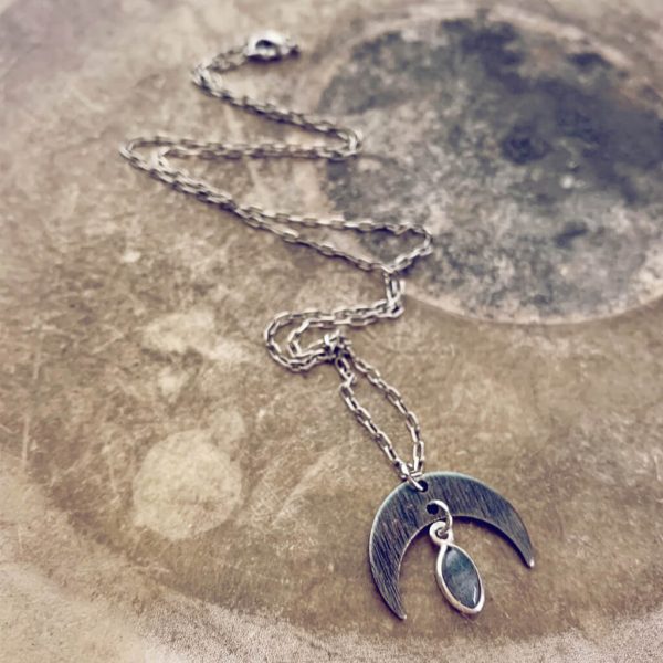 dark nebula // antiqued boho crescent moon and labradorite necklace by peacock and lime handcrafted jewelry