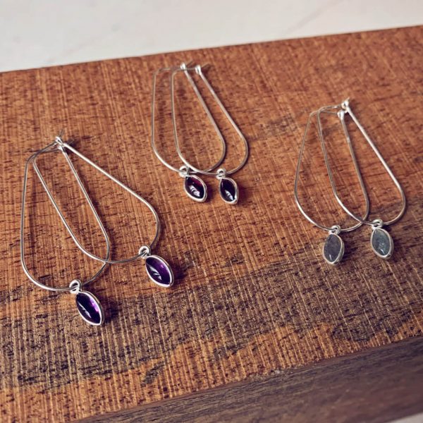 dewdrop // sterling silver and gemstone modern hoop earrings