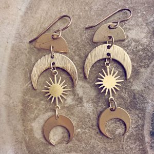 solar eclipse boho brass dangle earrings