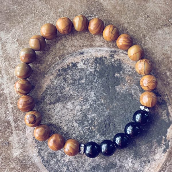 harmony // wood jasper with obisidian wrist mala bead bracelet