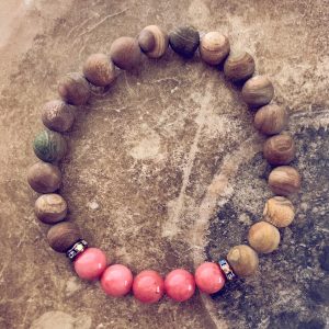 harmony // wood jasper with pink jade wrist mala bead bracelet