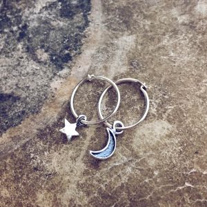 solasta // teeny tiny sterling silver star and cresent moon hoop earrings